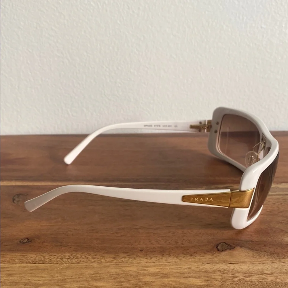 Prada White Sunglasses with Gold Accents - Picture 4 of 6